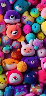 Vibrant mobile wallpaper with plush toys and colorful animals.