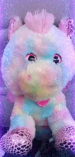 Plush unicorn with pastel and sparkling hues, perfect for phone wallpaper.