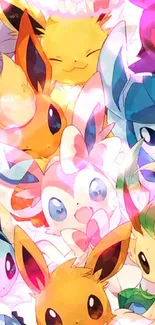 Vibrant Pokemon Eeveelutions wallpaper with colorful characters.