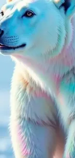 Vibrant and colorful artistic polar bear illustration with pastel hues.