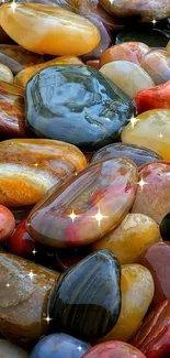 Colorful polished stones creating a vibrant mobile wallpaper.