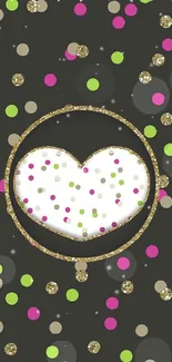 Colorful heart and polka dot mobile wallpaper.