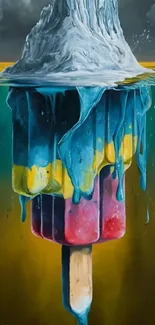 Colorful melting popsicle turning into mountain art wallpaper.