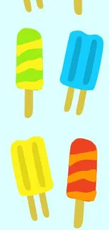 Colorful popsicles on a light blue background.