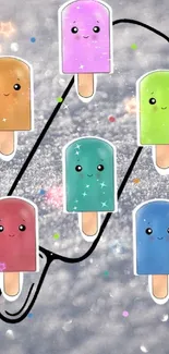 Colorful popsicles on textured grey background.