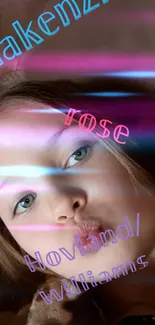 Vibrant portrait wallpaper with colorful neon light streaks.