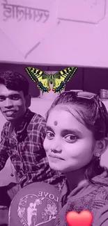 Colorful portrait of a couple with butterfly motif.