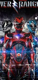 Power Rangers in vibrant suits with dynamic poses.