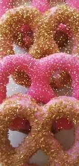 Colorful pink and gold candy-dusted pretzels.