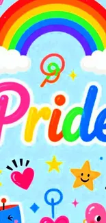 Colorful pride wallpaper with rainbow and stars.