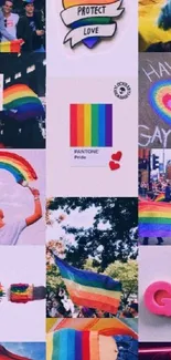 Colorful LGBTQ+ Pride-themed wallpaper collage with rainbows and positive messages.