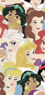 Collage of animated princesses in a colorful design.