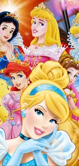Vibrant animated princesses collage wallpaper