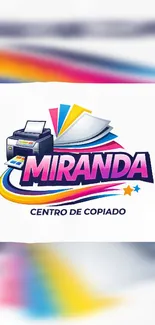 Colorful print shop logo with vibrant papers.