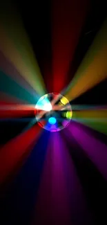 Colorful light beams radiating from central prism.