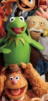 Vibrant puppet characters gather joyfully.