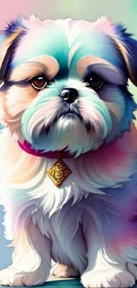 Colorful artistic puppy wallpaper featuring cute dog.