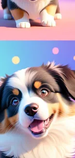 Cute puppy on a colorful pastel background wallpaper.