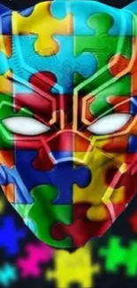 Multicolor puzzle piece face mask on dark background wallpaper.