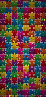 Colorful puzzle piece pattern mobile wallpaper.