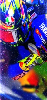 Vibrant motorcycle racing wallpaper with colorful graphics and dynamic energy.