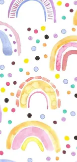 Colorful pastel rainbow pattern with dots on white background.