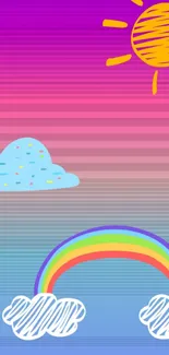 Colorful gradient wallpaper with sun, rainbow, and clouds.