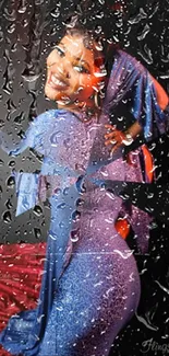 Abstract art wallpaper with rain effect and vibrant colors.