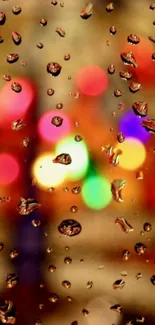 Vibrant bokeh and raindrop abstract wallpaper.