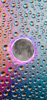 Vibrant phone wallpaper with raindrops and moon glow.