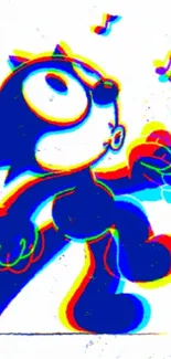 Retro cartoon character with vibrant glitch effect.