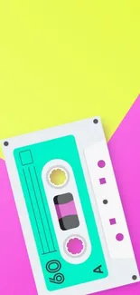 Neon cassette tape wallpaper in vibrant pink and yellow.