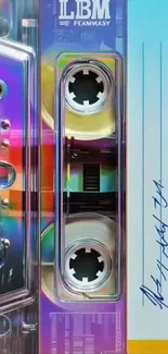 Colorful retro cassette tape wallpaper for mobile devices.