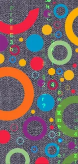 Mobile wallpaper featuring colorful retro circles on a gray background.