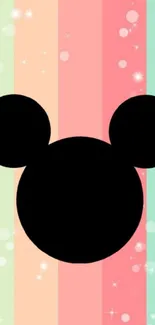 Retro Disney mobile wallpaper with pastel stripes and Mickey silhouette.