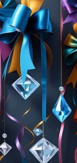 Colorful ribbons with diamond pendants