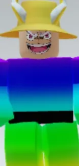 Colorful Roblox character with rainbow outfit.