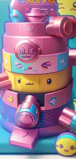 Colorful cartoon robot mobile wallpaper with playful design.