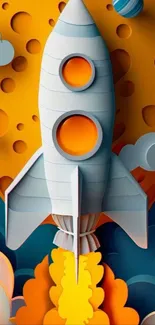 Colorful rocket launch with cosmic backdrop, perfect for phone wallpaper.