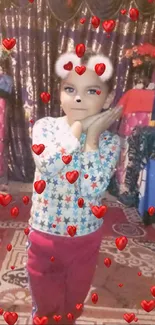 Child in colorful room with a cute Snapchat filter and vibrant decor.