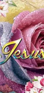 Colorful rose with 'Jesus' text mobile wallpaper