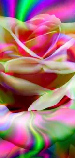 Vibrant colorful rose with psychedelic background design.