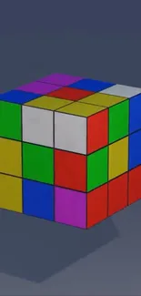 Colorful Rubik's cube in a 3D geometric design.