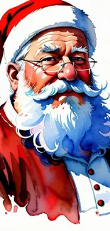 Vibrant watercolor of Santa Claus in traditional holiday attire.