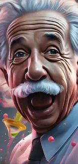 Vibrant digital portrait of Einstein in color splash style.