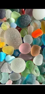 Colorful sea glass gems in vibrant colors.