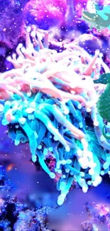 Underwater scene with colorful marine life and sea creatures.