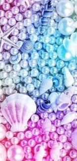 Vibrant seashell and pearl wallpaper with pastel gradient.