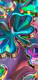 Vibrant 3D shamrock with colorful reflection.