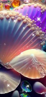 Colorful abstract shells and bubbles in vibrant digital art wallpaper.